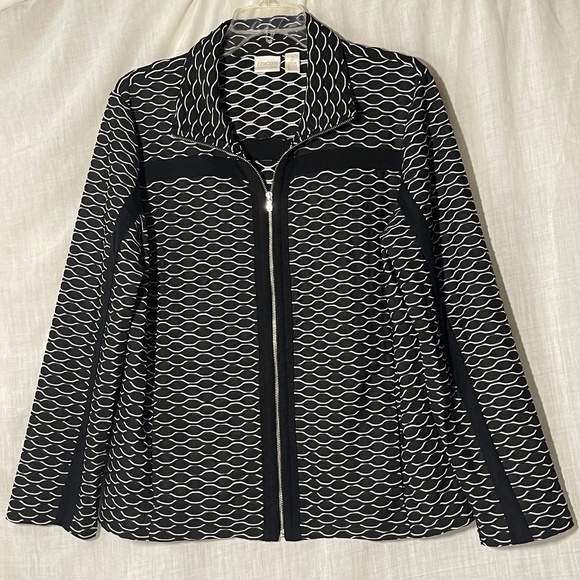 Chico’s Women’s Black & White Textured Jacquard Jacket Size 2 / US L / 12 Zipper - Picture 1 of 9